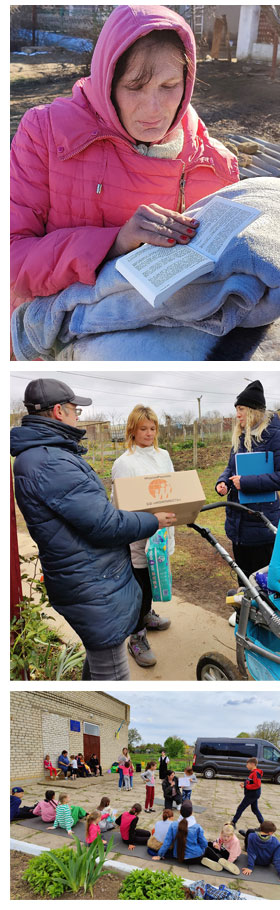Olya and Maria receiving help from Mission Possible, and a Bible Club in a village in the Odesa region