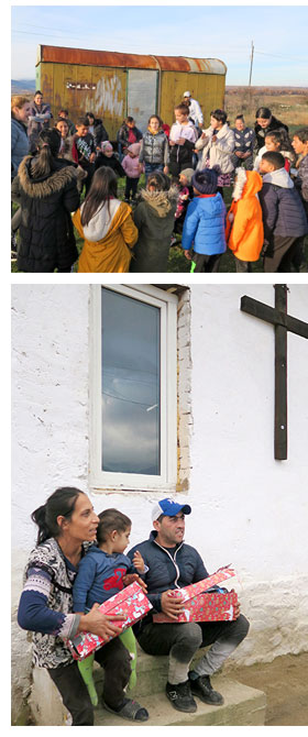 A group of Christians in Bulgaria meeting in an old trailer and Asen and his wife Fanka with one of their children.